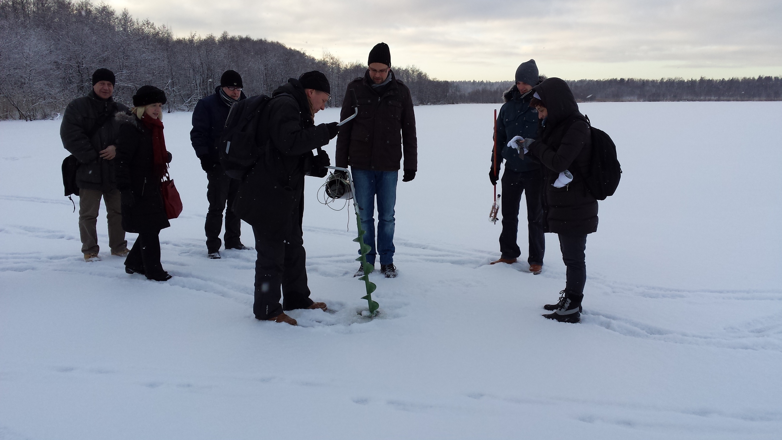 Taking a lake water sample at -14°C in Finland Jan 2014